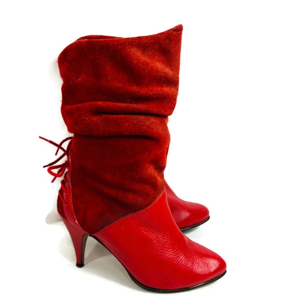 Red Leather Made In Portugal lace Design Boots